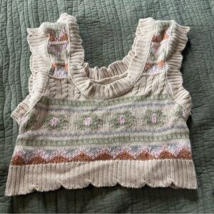 Anthropologie Cottagecore Scalloped Sweater Vest Women’s Size XXSP